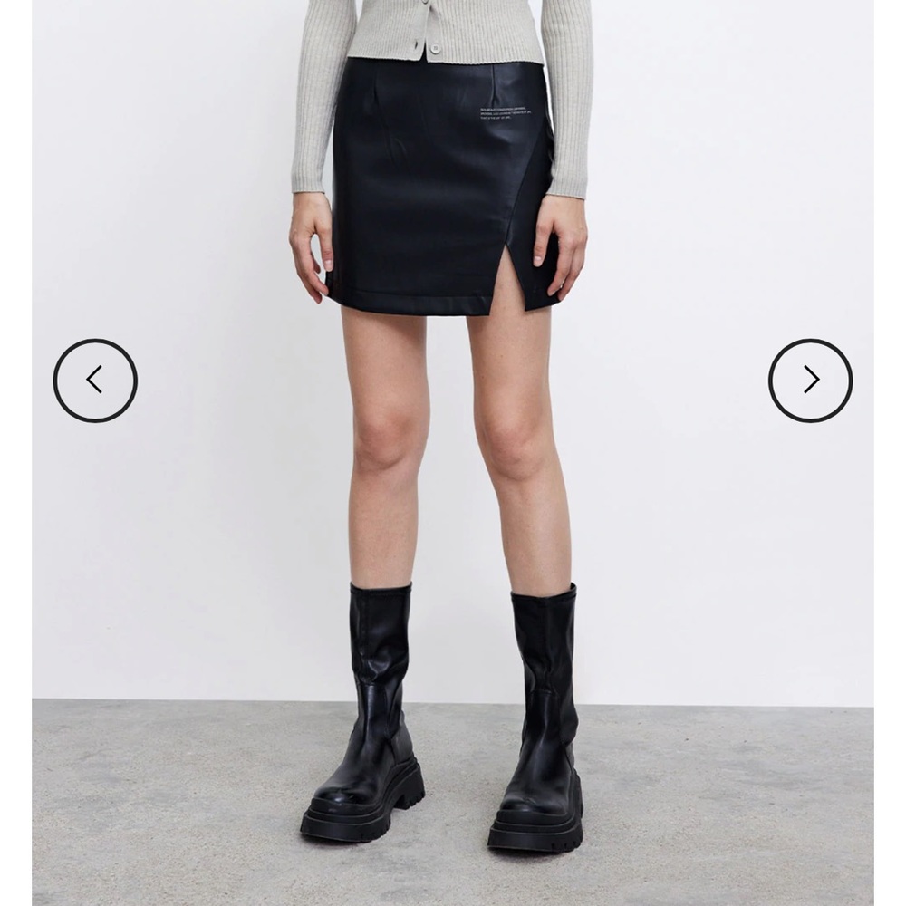 Vegan Leather Split Hem A-Line Short Skirt